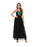 Women's Evening Gown Sexy Backless Spaghetti Straps Sequins Dress Gown