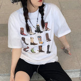 Boot Western T-Shirt Women Summer Loose Vintage Boho Texas