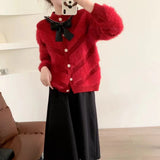 Women Knitwear Autumn and Winter round Neck Sweater Loose Knitted Cardigan