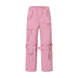 Men Sweatpants Detachable Leg Overalls Multi-Pocket Straight Wide Leg Pants