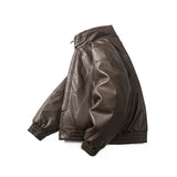 Unisex Winter Cotton Coat Winter Stand-up Collar down Jacket Retro Loose PU Leather down Jacket