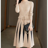 Women Knitwear Spring and Autumn Long Lace-up Sweater Slim Knit Dress