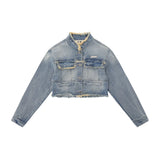 Women Jacket Short Frayed Hem Denim Jacket