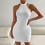 Women Dress Summer New Sexy Backless Stand Collar Sleeveless Sheath Dress