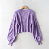 Women Sweater Knitwear Spring and Autumn Lantern Sleeve Loose Sweater Short Coat