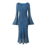 Women Dresses Summer round-Neck Long-Sleeved Dress Bell Sleeve Dress (Xds0414)