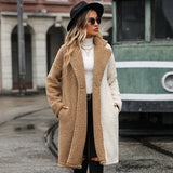 Women Trench Coat Fall Winter Coat Long Sleeve Suit Collar Bubble Fleece Casual Jacket