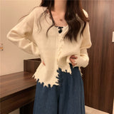 Women Knitted Cardigan V-neck Hole Autumn Sweater Coat