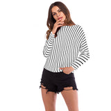 Women Knitted Sweater Casual Top Autumn Crew Neck Long Sleeve Color Matching Sweater