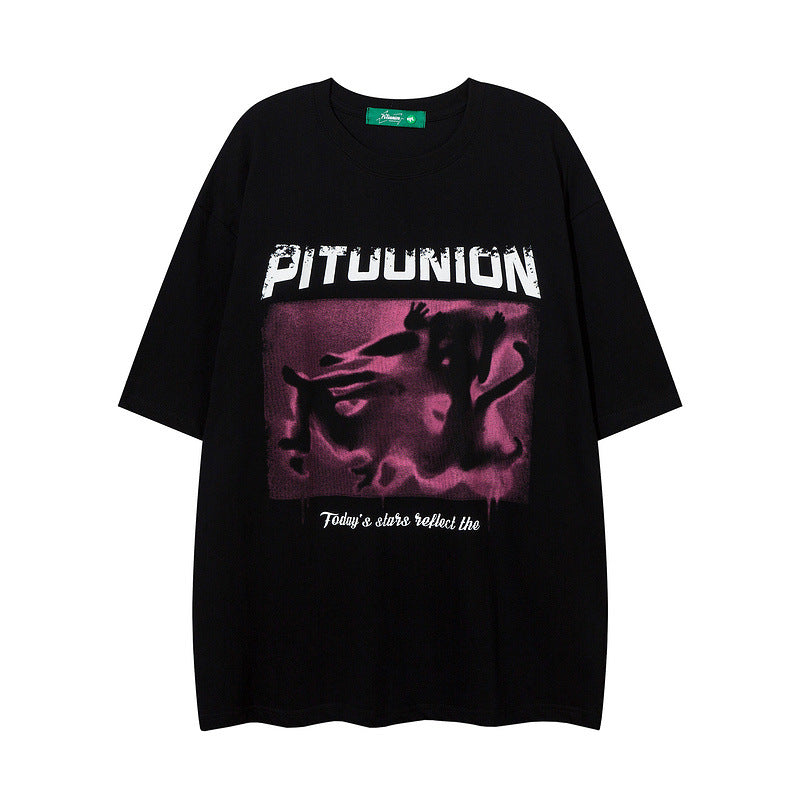 Men T Shirt Graffiti Printing Distressed Short Sleeve T-shirt