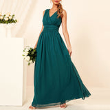 Women Evening Gown Sexy Backless Green Chiffon Dress Maxi Dress