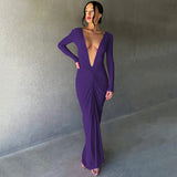 Women Dresses Summer Sexy V-neck Slim-Fit Long Sleeve Dress