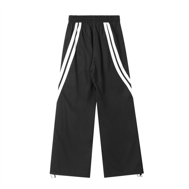 Men Sweatpants Color Contrast Patchwork Wide Leg Track Pants Straight Bottom Drawstring Wide Pants