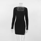 Women Dress Elegant Retro Black Dress Skinny Hip Skirt