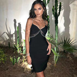 Women Evening Dress Crystal Drill Chain Straps Tulle Backless Evening Gown