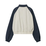 Women Jacket Letter Embroidered Color Matching Casual Coat Lapel Sports Jacket