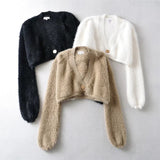 Women Sweater Knitwear Loose Sexy Long Sleeve Knitwear Casual Autumn Sweater Short Furry Coat