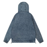 Men Jacket Coat Turtleneck Hooded Pullover Denim Jacket Men's Washed and Worn Side Seam Sidekick Hooded Jacket