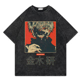 Washed retro T-shirt Tokyo corpse print casual cotton short sleeves