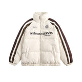 Unisex Winter Cotton Coat Letter Printed Hooded Cotton-Padded Coat Vintage Loose and Warm Cotton-Padded Coat