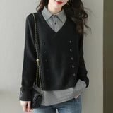 Women Knitted Pullover Spring and Autumn Loose Long-Sleeved Sweater Top
