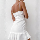 Corset Dress Summer Sexy White V-neck Lotus Leaf Skirt