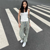 Men Jeans Retro Washed Cross Embroidered Jeans