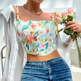 Women Party Tops Backless Print Sexy Suspenders Vest