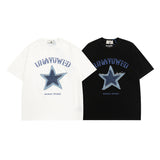 Men T Shirt Vintage Denim Stitching Embroidered Short Sleeve T-shirt
