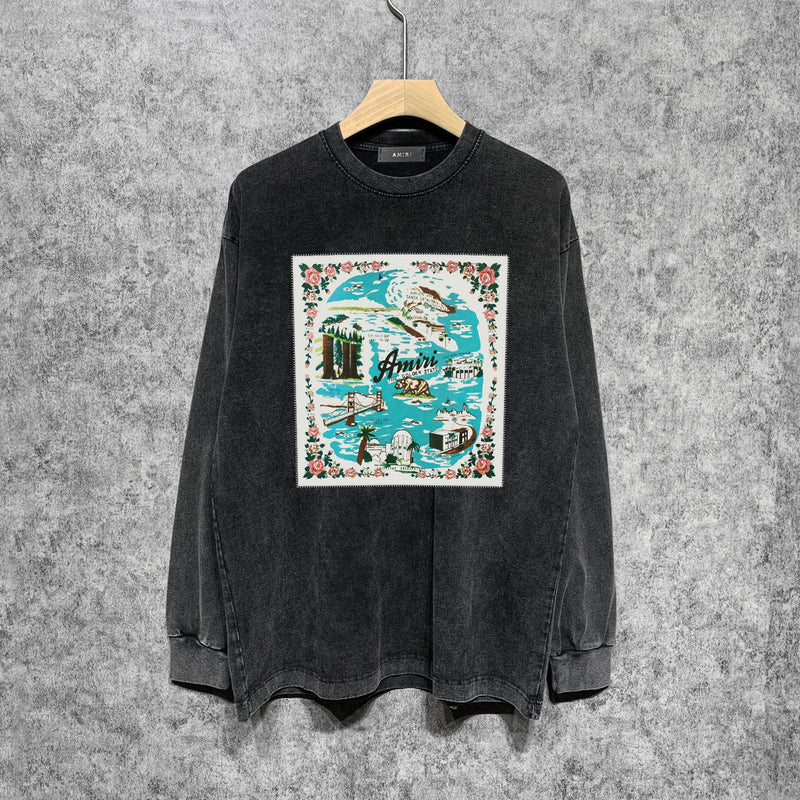 Amiri Long Sleeve Shirt Vintage T Shirt Washed and Worn Vintage Long Sleeve T-shirt
