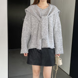 Women Knitted Two-Piece Set Jia Woven Long Sleeve round Neck Shawl Two-Piece Sweater