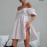 Women Dress Sexy off-Shoulder Heart Printing Dress