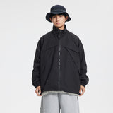 Unisex Jacket Spring Overalls Coat Loose Zip Large Pocket Stand Collar Jacket for Men