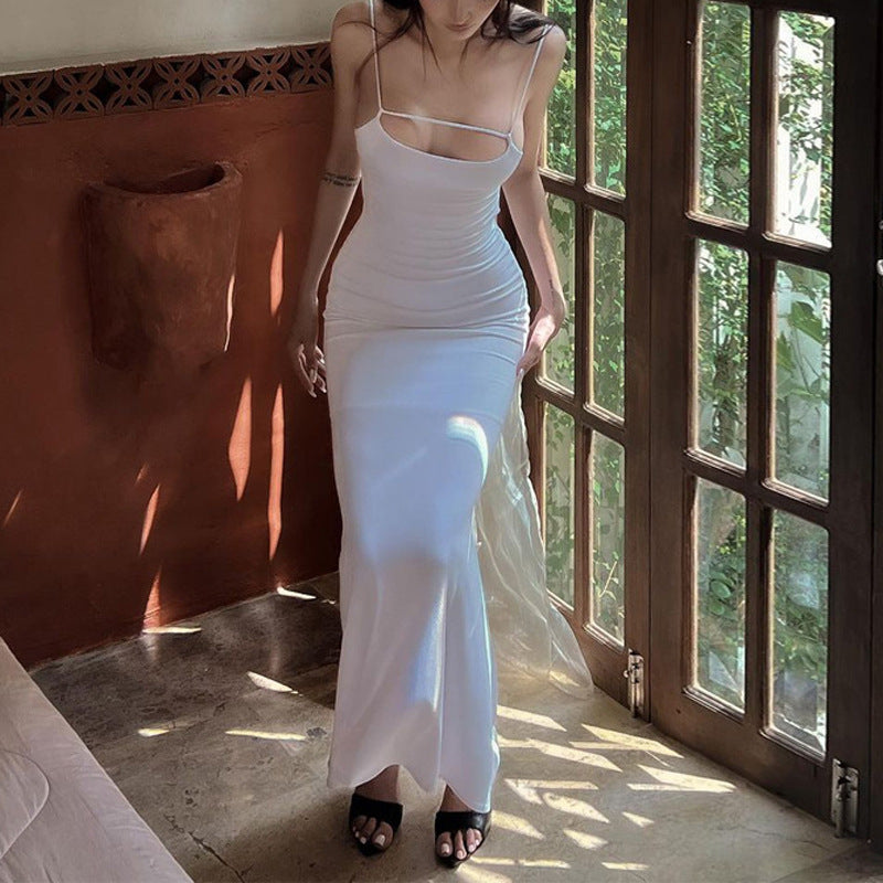 Women Dresse Sexy U Collar Backless Dress Hip Spaghetti Straps Dress