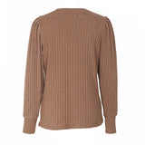 Women Knitted Sweater Fall Long-Sleeved Bubble Sleeve Top