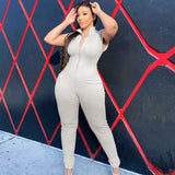 Women Jumpsuit Summer Sexy Chest Zipper Tight Jumpsuit