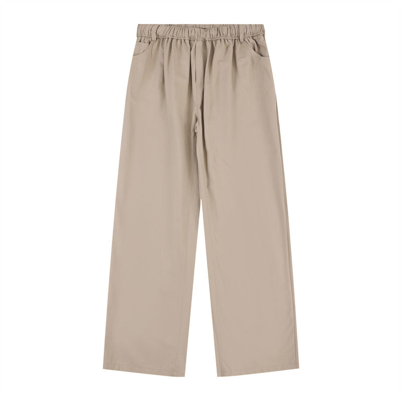 Men Sweatpants Solid Color Wide-Leg Pants Retro Casual Elastic Waist Thin Loose Straight Cargo Trousers