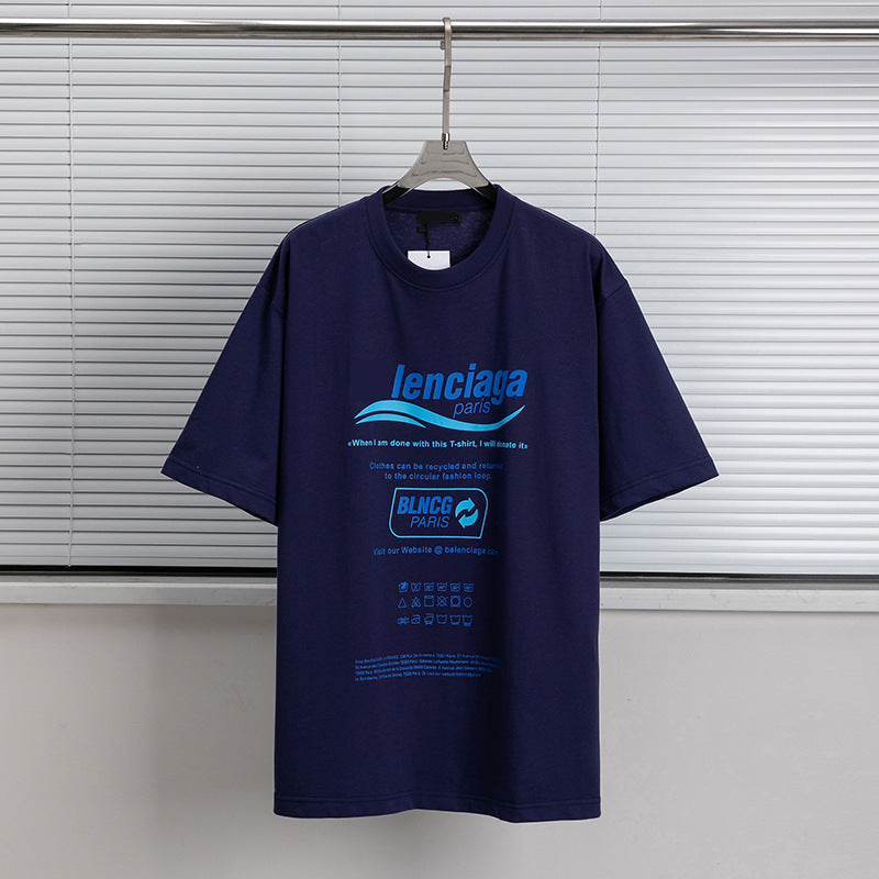 Men T-shirts Paris eco-friendly waves pure cotton loose short-sleeved T-shirts loose
