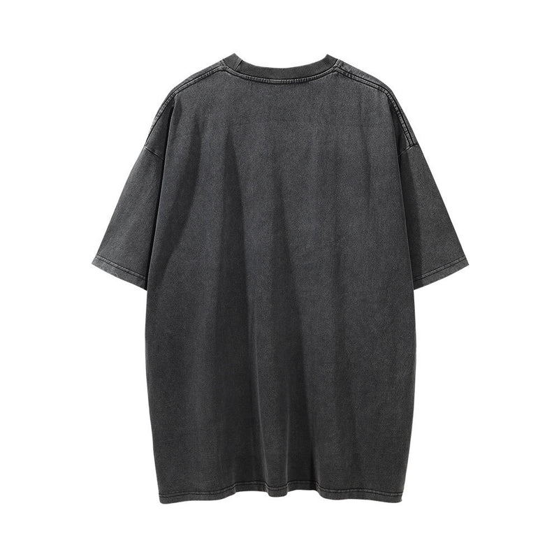 Men Vintage T-Shirt Printed Washed Distressed Short-Sleeved T-shirt Men's Summer Loose round Neck