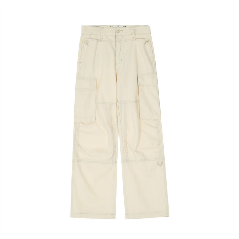 Men Sweatpants Solid Color Multi-Pocket Cargo Pants Men Straight-Leg Wide-Leg Pants