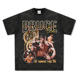 Mens Vintage Boxer T-Shirt ruceLee American vintage washed do old long short sleeve loose T-shirt