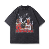 Men's T Shirt Vintage Washed and Worn Short Sleeve T-shirt Men's and Women's Rapper Portrait Printing Half Sleeve Tee