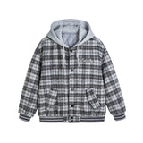 Unisex Winter Cotton Coat Winter Vintage Plaid Hooded Letters Baseball Uniform Jacket