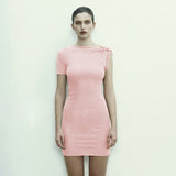 Women Dresses Summer Short Sleeve Solid Color Slim Fit Sexy Sheath Dress (Bla0420)