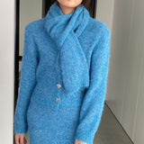Women Knitted Two-Piece Set Cardigan Skirt Scarf Three-Piece Set Button Knitted Sweater Casual Suit 1t8852