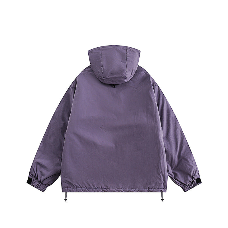 Unisex Winter Cotton Coat Three-Dimensional Pocket Decoration Hooded Cotton Jacket Retro Workwear Cotton-Padded Coat