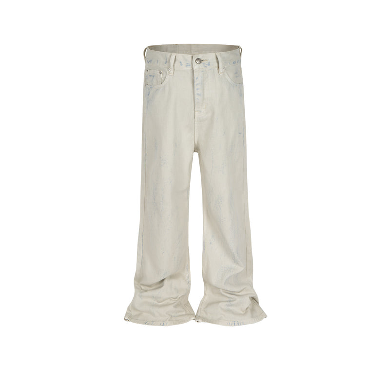 MIJKO Men's Vintage Pants MIJKO trousers men's and women's slightly wide-footed retro washed jeans