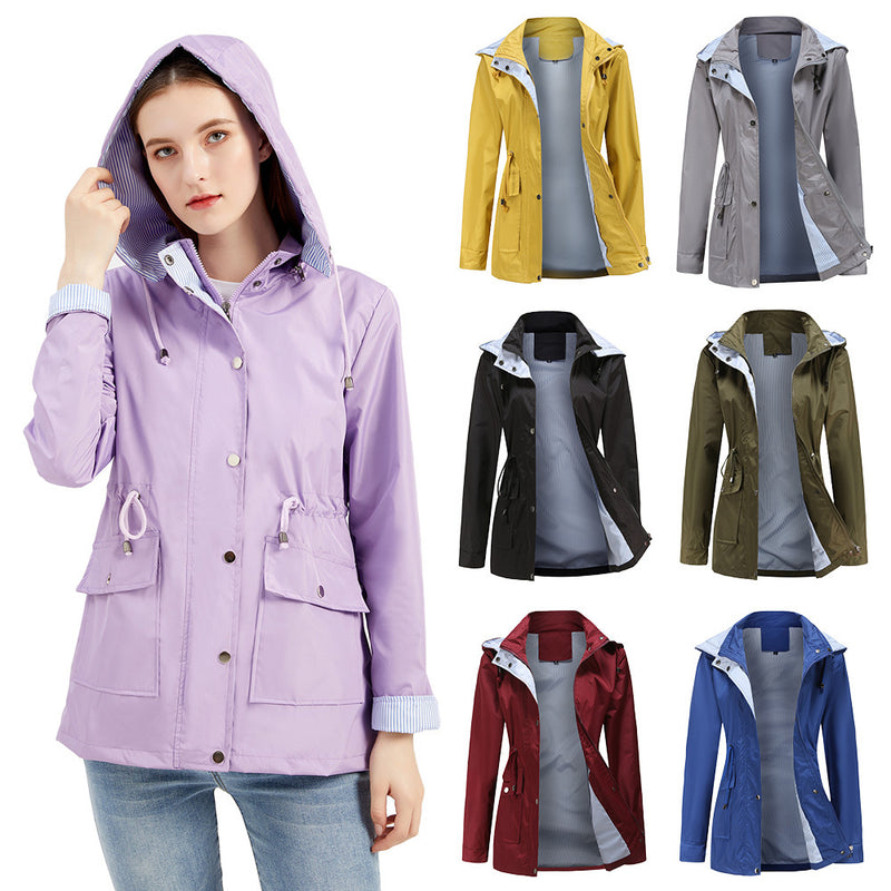 Women Trench Coat Autumn and Winter Detachable Hat Windbreaker Raincoat