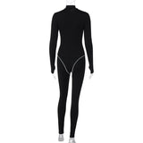 Women Jumpsuit Winter Slim-Fit Zipper Turtleneck Long Sleeve Jumpsuit