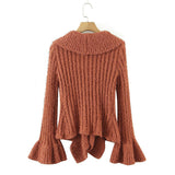 Women Sweater Knit Wear Large Wave Lapel Knitted Cardigan Ruffled Flared Sleeve Sweater